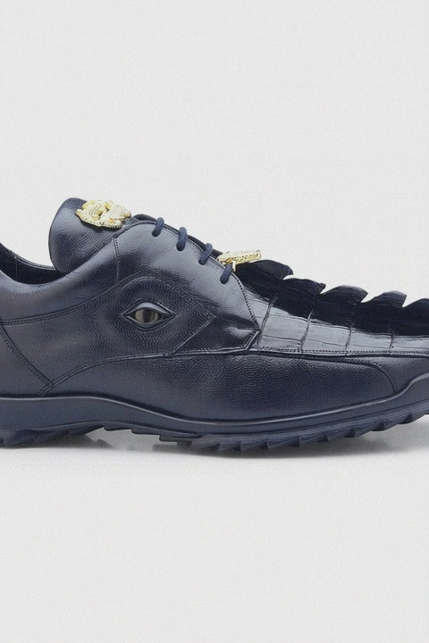 Mens Belvedere Vasco Hornback Crocodile Sneaker in Navy