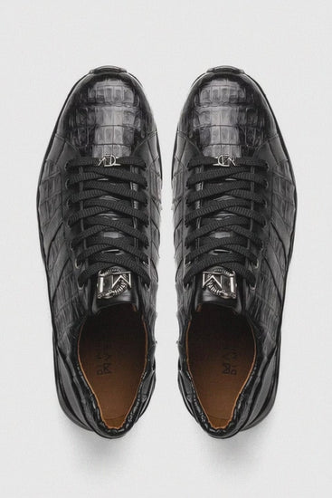Marco Di Milano Nino Men's Shoes Black Sleek Genuine Caiman Crocodile Fashion Sneaker