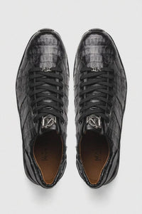 Marco Di Milano Nino Men's Shoes Black Sleek Genuine Caiman Crocodile Fashion Sneaker