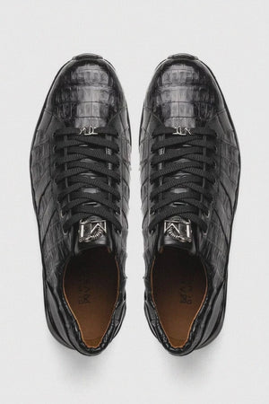 Marco Di Milano Nino Men's Shoes Black Sleek Genuine Caiman Crocodile Fashion Sneaker