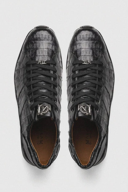 Marco Di Milano Nino Men's Shoes Black Sleek Genuine Caiman Crocodile Fashion Sneaker