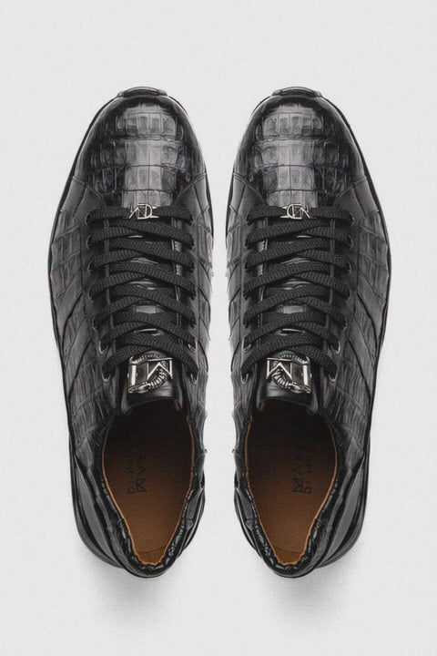 Marco Di Milano Nino Men's Shoes Black Sleek Genuine Caiman Crocodile Fashion Sneaker