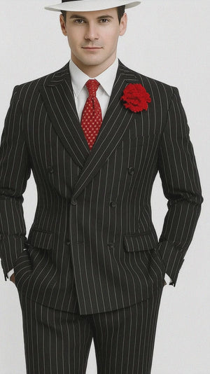 Mens Double Breasted Gangster Pinstripe Six Button Suit