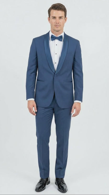 Men’s Indigo Sapphire Royal Blue Tuxedo Suit Set, Classic Formal Wedding Prom Dinner Jacket Tux Light Blue Cobalt Color