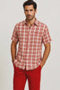 Mens Textured Plaid Walking Suit in Red/Off White by Dreams by Zacchi – 2 Piece Leisure Outfit with Matching Shirt and Pants - $99