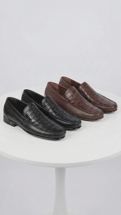 Lombardy Men’s Crocodile & Calfskin Loafers – Exotic Leather Slip-On Dress Shoes