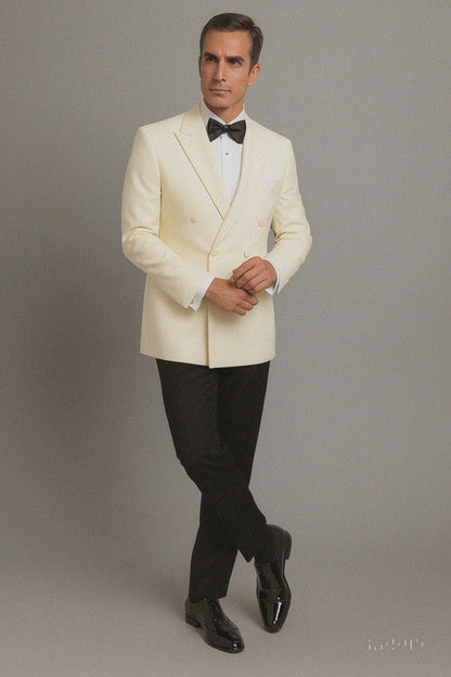 Ivory Double Breasted Tuxedo Dinner Jacket - Cream Dinner Jacket - Off White Tuxedos