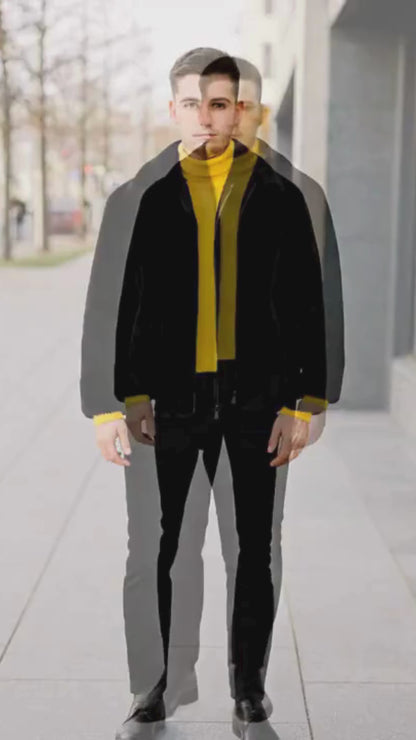 Men’s Black Faux Fur Jacket – Luxury Winter Zip-Up Coat with Soft Plush Finish