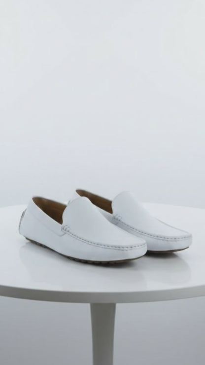 Men’s Mundo White Leather Loafers – Classic Slip-On Dress Shoes for Casual and Formal Wear