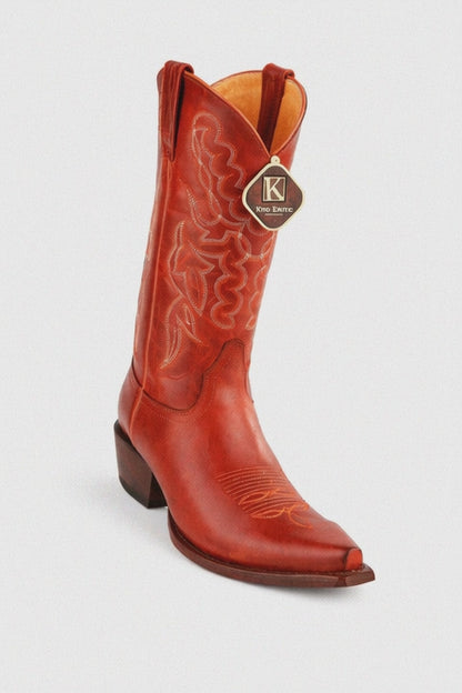 Men's King Exotic Snip Toe Pull Up Leather Boots Handmade Cognac (4943803)