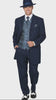 Mens 1920s Navy Blue Zoot Suit – Vintage Gangster 3-Piece Long Jacket Suit Classic Fit Pleated Pants