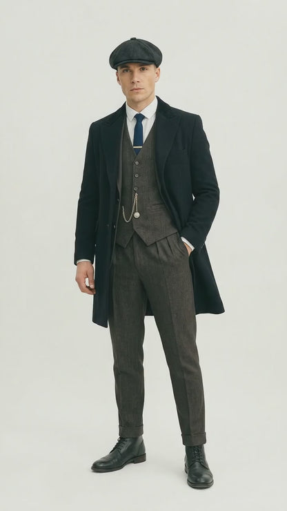 Men’s Grey Peaky Blinders Costume Outfit, Thomas Shelby Inspired 3 Piece Vintage Suit