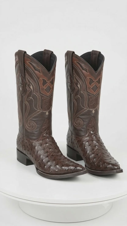 Men’s Wild West Yellow Gold Ostrich Skin 3X Toe Boots 29503-A, Exotic Western Cowboy Boots