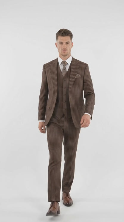 Men’s Brown Pinstripe Edwardian 3 Piece Suit – Vintage Victorian Wedding Suit with Vest