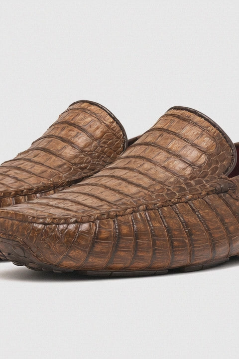 Marco Di Milano Remo Washed Brown Caiman Crocodile Driving Shoes