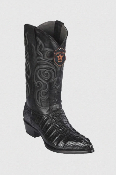 Los Altos Men's Black Genuine Caiman Tail Boots