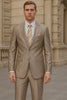 Mens 2 Button Peak Lapel Shiny Sharkskin Suit in Tan