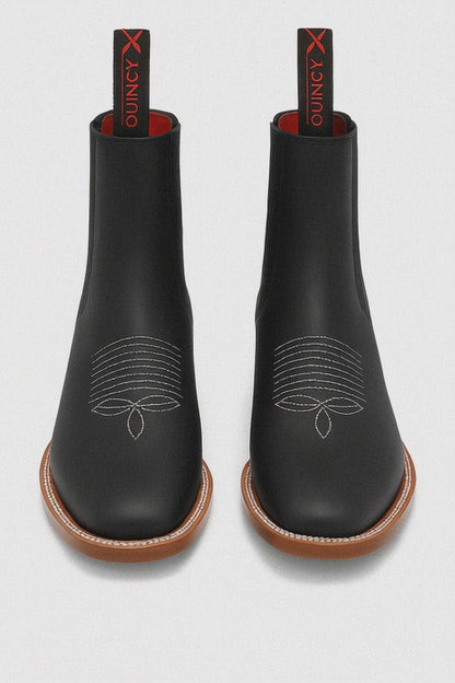 Botines Charros Quincy con Punta Cuadrada Color Negro