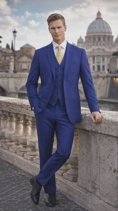 Mens Tiglio French Blue Suit – Stylish Blue Suit for Wedding, Business and Formal Wear