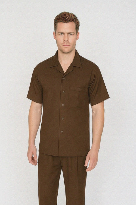 Mens Walking Suit in Color Brown leisure suit causal Matching Shirt and Pants $99