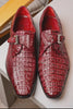 Marco Di Milano Rovigo Men's Shoes Wine Exotic Crocodile Skin Single Monk-strap Loafers