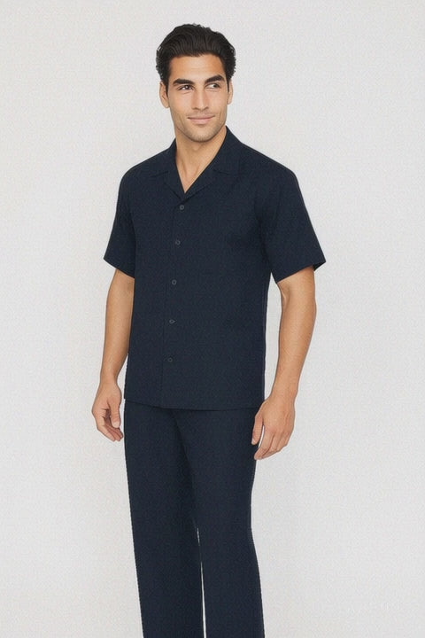 Mens Walking Suit in Color navy  leisure suit causal Matching Shirt and Pants $99