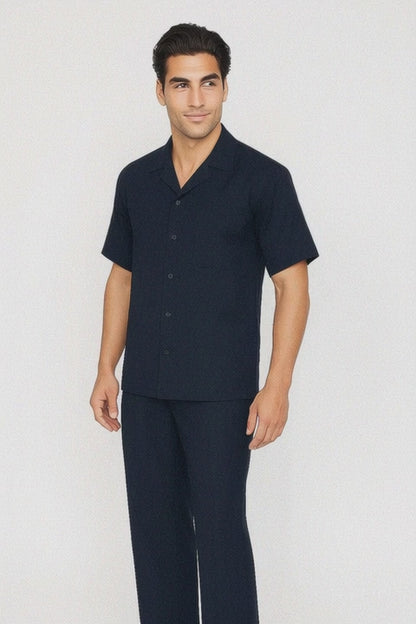 Mens Walking Suit in Color navy  leisure suit causal Matching Shirt and Pants $99