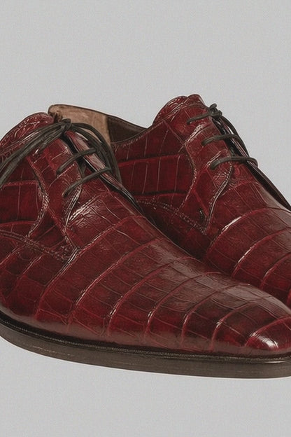 Mezlan Burgundy Crocodile Shoes Men Plain Toe Anderson