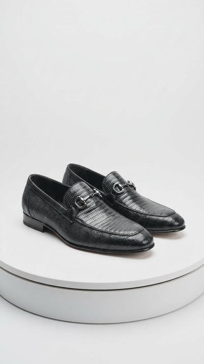 Lombardy Men’s Teju Lizard Bit Loafers – Exotic Leather Slip-On Dress Shoes