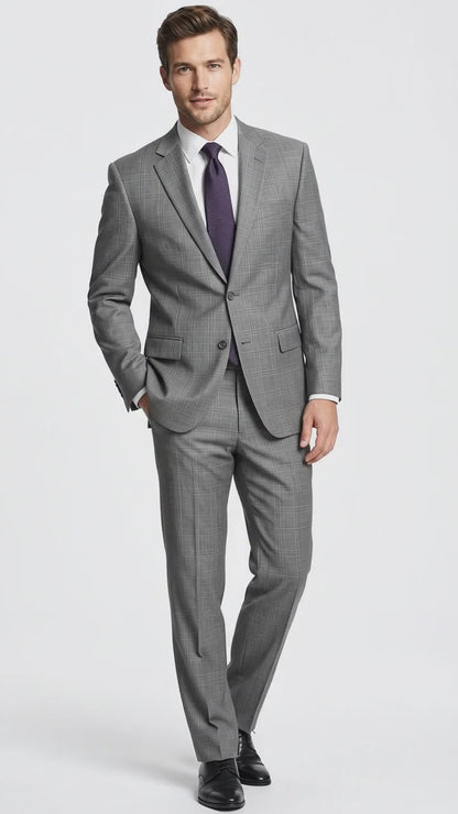 Men’s Gray Sharkskin 2-Piece Suit – Classic Fit Business, Wedding and Formal Suit