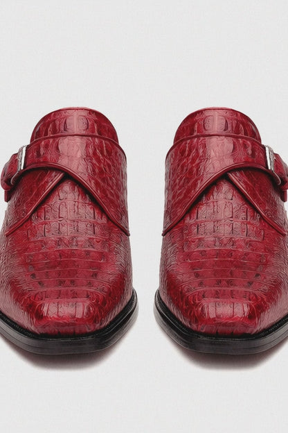 Marco Di Milano Luigi Wine Caiman Crocodile Monk Strap Dress Shoes