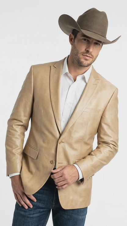 Men’s Champagne Gold Western Blazer, Formal Cowboy Wedding Ranch Sport Coat Jacket tan beige color sheen sharkskin fabric