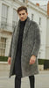 Men’s Luxury Long Grey Faux Fur Coat – Winter Overcoat with Animal Print Design