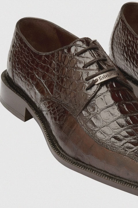 Mens Belvedere Chapo Caiman Crocodile Hornback Dress Shoe in Brown