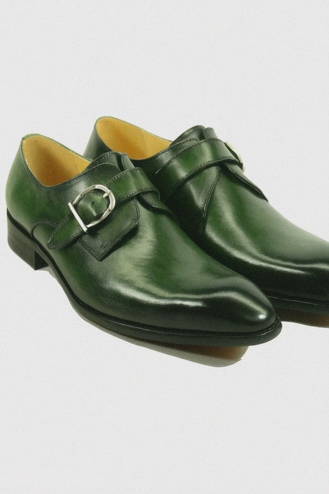 Mens Carrucci Classic Leather Fade Single D-Buckle Monk Strap Dress Shoe in Emerald Green