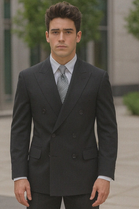 Mens Steve Harvey Brand Suit Double Breasted in Color Black Modern Fit