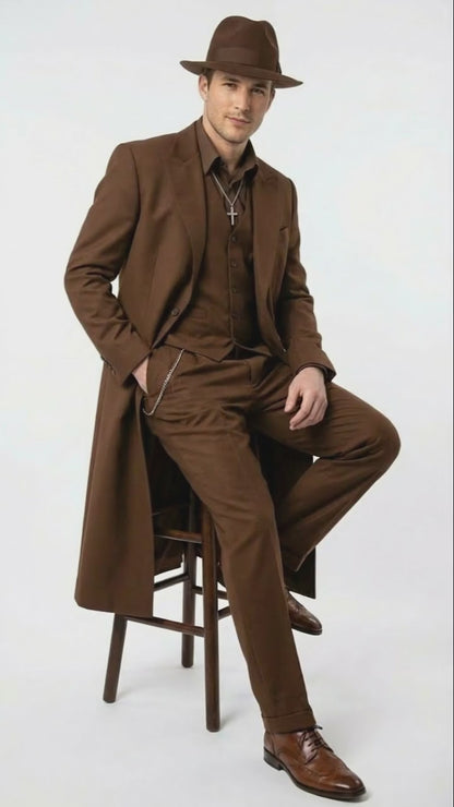 Men’s Brown 1920s Zoot Suit – Long Gangster Mafia Zuit Vintage Three-Piece Costume Set Pachuco Style