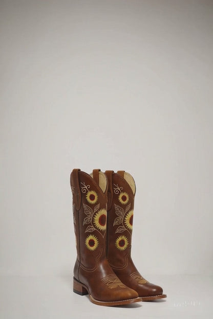 Kids Sunflower Square Toe Cowgirl Boots
