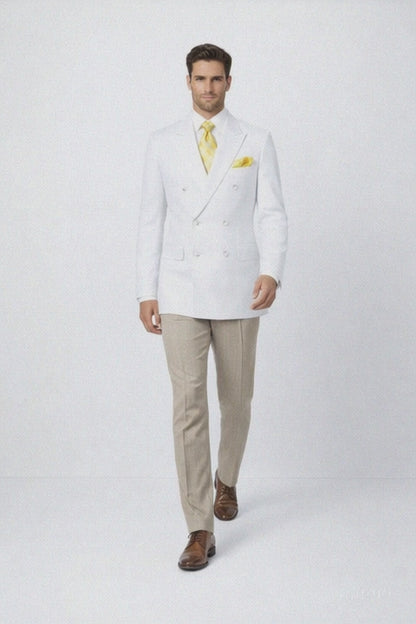 Men’s White Wedding Blazer Jacket – Double Breasted Classic Fit Sport Coat