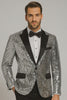 Men’s Silver Sequin Tuxedo Jacket with Black Satin Lapel – Event Blazer