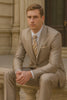 Mens 2 Button Peak Lapel Shiny Sharkskin Suit in Tan