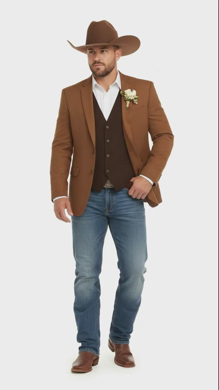 Mens Rust Copper Brown Western Blazer – Cowboy Style Classic Tailored Jacket for Weddings, Rodeos and Country Events