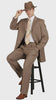 Men’s 1920s Tan Zoot Suit with Fedora Hat and Wingtip Shoes – Vintage Gangster 3-Piece Long Jacket Suit