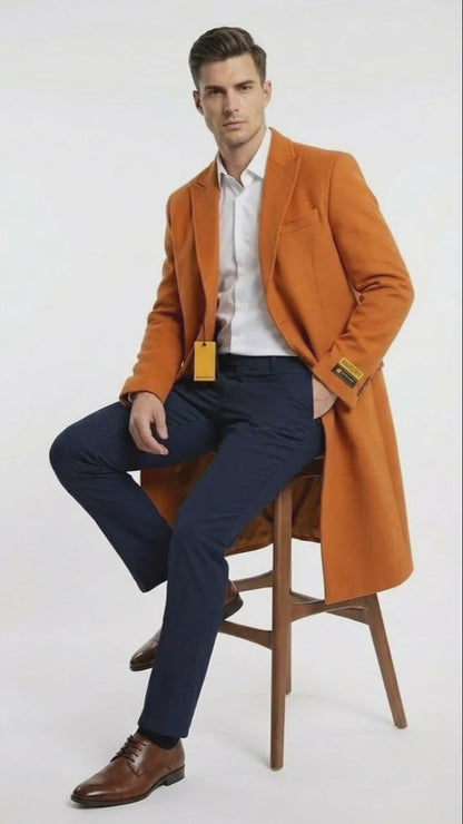 Men’s Orange - Rust Wool Blend Long Overcoat – Topcoat Carcoat Topcoat