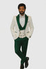 Hilton White and Hunter Green Paisley Peak Lapel Tuxedo Jacket with Matching Shawl Vest and Wool Pants – Includes Bow Tie