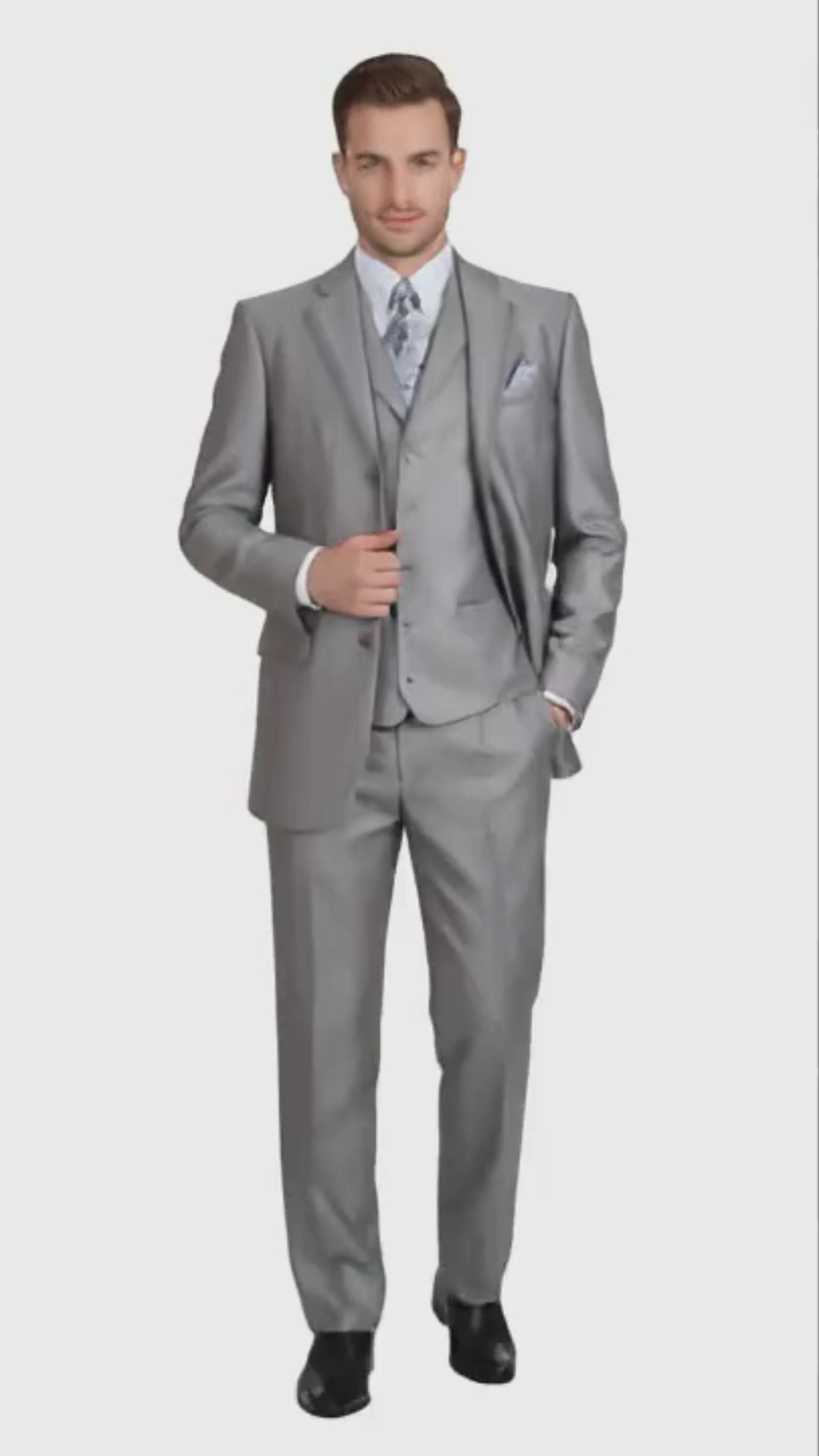 Men’s Light Gray 3-Piece Modern Fit Suit with Vest – Classic Formal Business and Wedding Attire