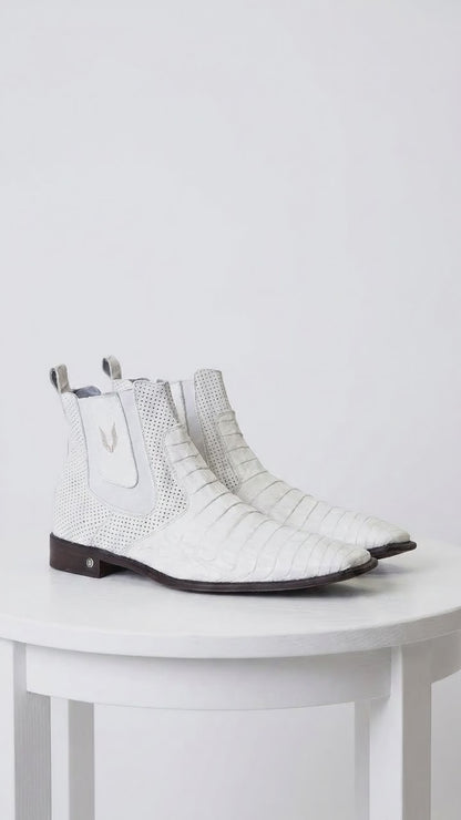 Men's Handmade White Vestigium Boots Genuine Caiman Belly Chelsea Boots