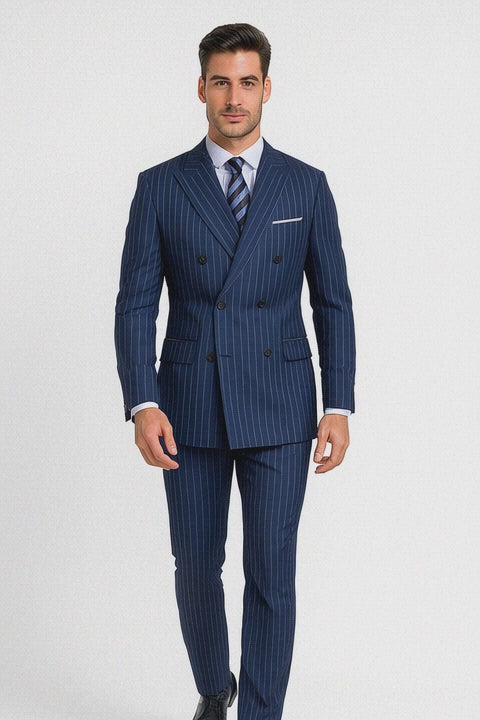 Royal Blue Pinstripe Suit - Gangster Suit - 1920's Suit - Double Breasted Suit