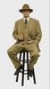 Mens Tan Pinstripe Three Button Suit – 1920s Gangster Vintage 3-Piece Suit with Wide-Leg Pants and Fedora Style in Beige Color