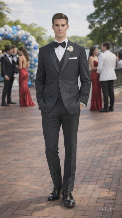 Mens Tiglio Black Tuxedo – Classic Formal Dinner Suit for Wedding, Prom and Black Tie Events